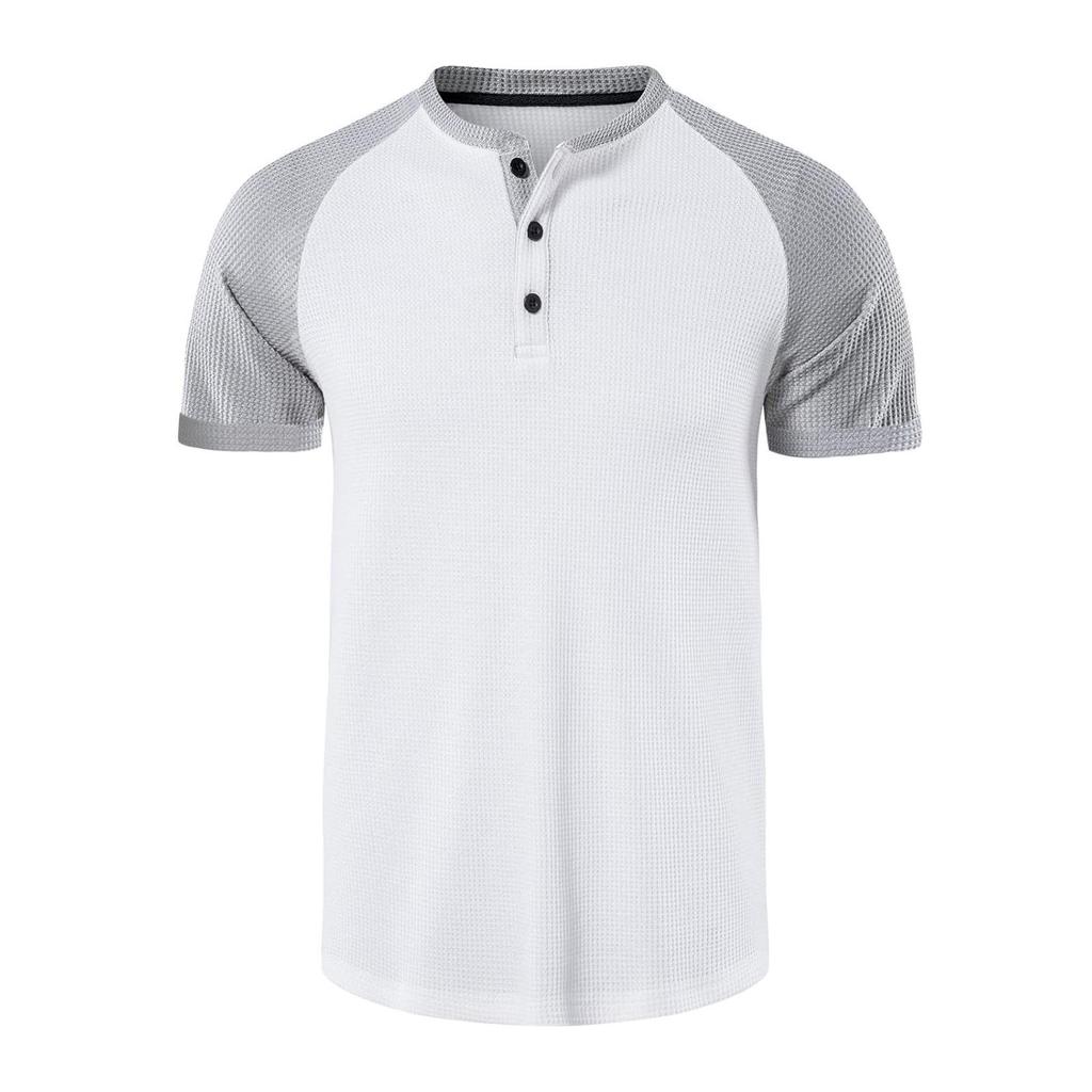 Men's Color Block Casual Sports Short Sleeved Raglan Sleeved T-shirt With Buttons