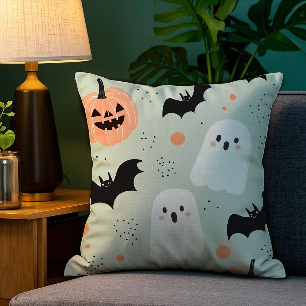 Halloween Cute Ghost Pillow Case Sofa Living Room Bedroom Double-sided Printing Square Cushion Nap Time Cushion Cover