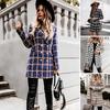 Winter Autumn Lady Coat Turn-down Collar Plaid Print Double-breasted Long Sleeves Thick Mid