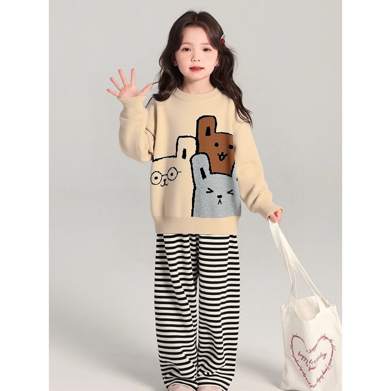 27Home Brand Kidsren's Clothing 2026 Autum New Product Kidsren's Pure Cotton Sweater Cartoon Knitted Sweater for Baby Girls