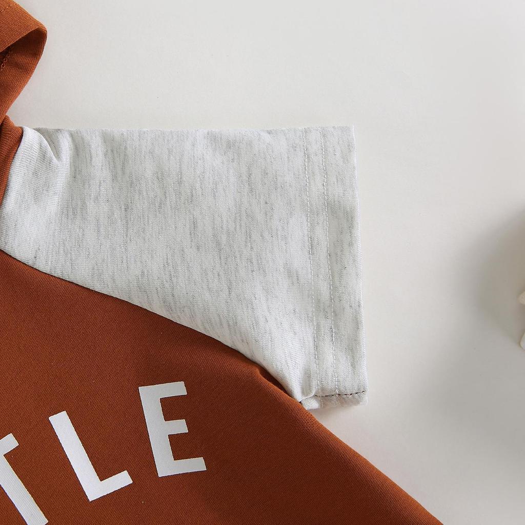 Infant Boys Summer Clothes Outfits Letter Print Contrast Color Hooded Short Sleeve Tops and Shorts 2Pcs Suit