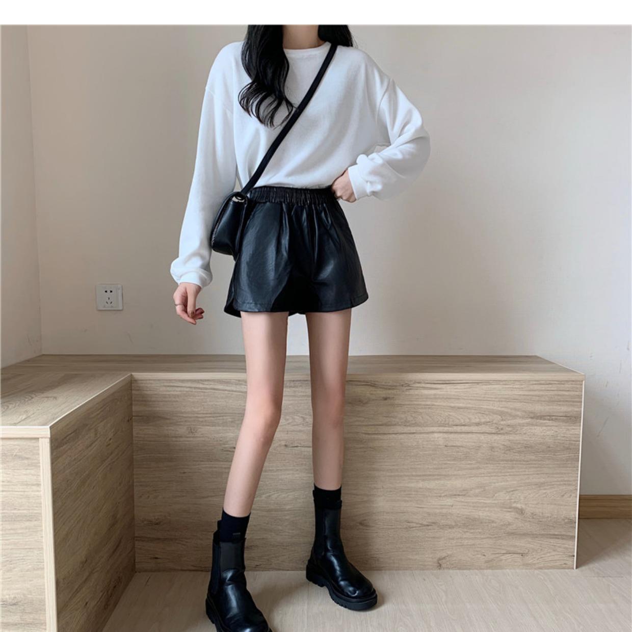 

Kids Korean Style PU Leather Wide-Leg Pants - High-Waist, Slimming, Petite-Friendly for Autumn/Winter 2025 M чёрный