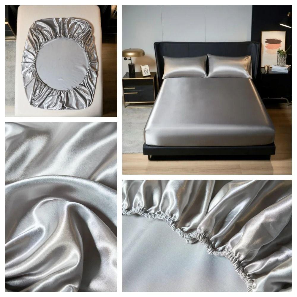 Bed Cover Waterproof Mattress Cover Solid Color Satin Silk Matress Protector Dust Proof Breathable Mattress Pad Household