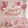 Pink Balloon Set with Bow, Birthday Letters, Colorful Confetti Balloons for Princess Tea Party, Birthday Proposal