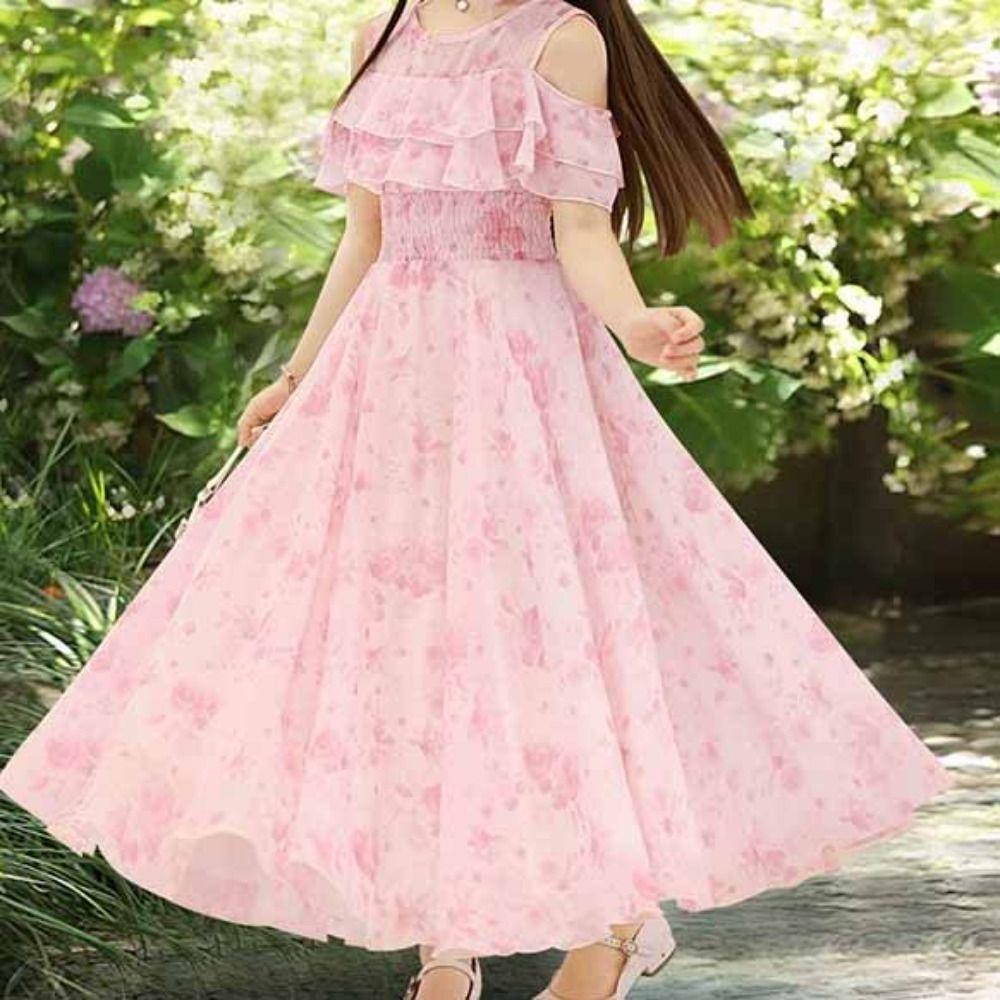 Teenagers Summer Kids Dresses Loose Children Princess Dress Girls Chiffon Floral Dress  Holiday