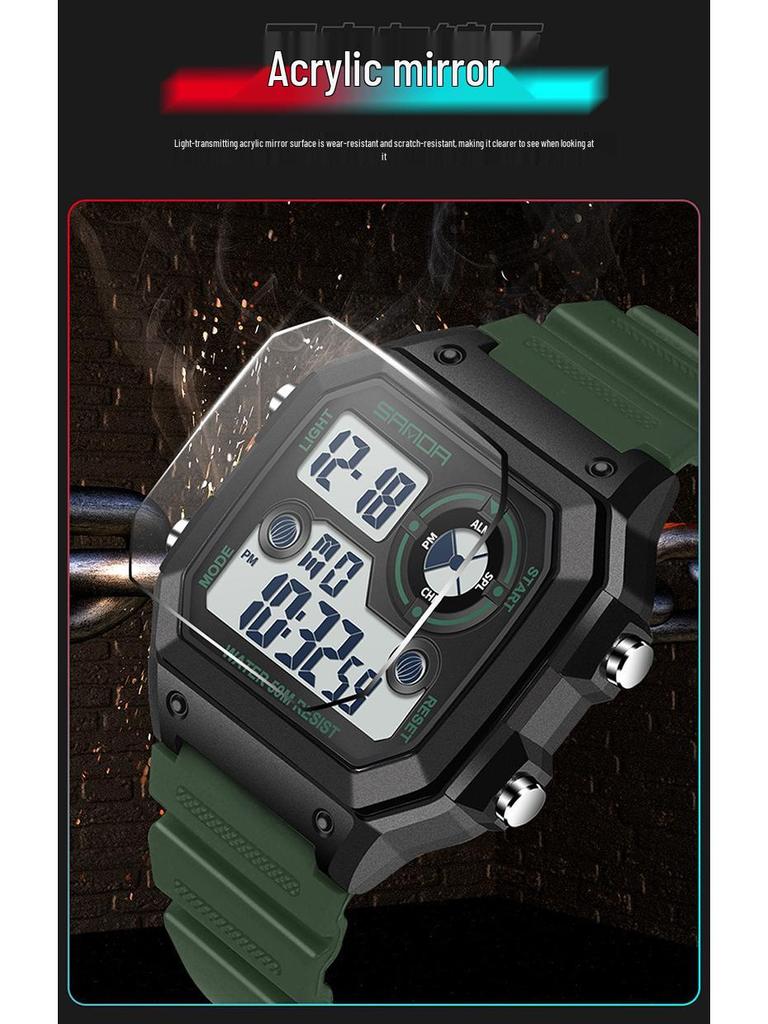 Sanda Men's Waterproof Digital Sports Watch - Luminous Square Outdoor Fashion Watch for Students