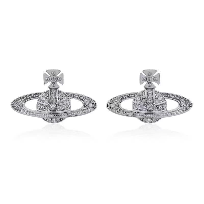 Eleganti Orecchini a Bottone Saturno con Strass per Donna - Design di Nicchia Light Luxury