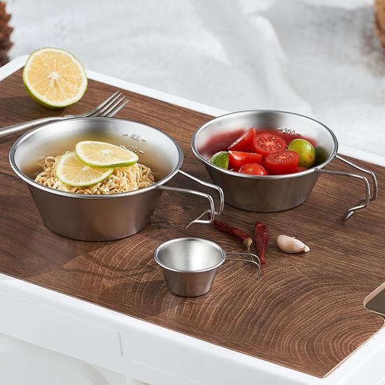 Stal nierdzewna Miska Campingowa 300/500ML z Uchwytem Przenośna Lekka Outdoor Turystyka Piknik Miska na Zupę Kubek ze Skalą