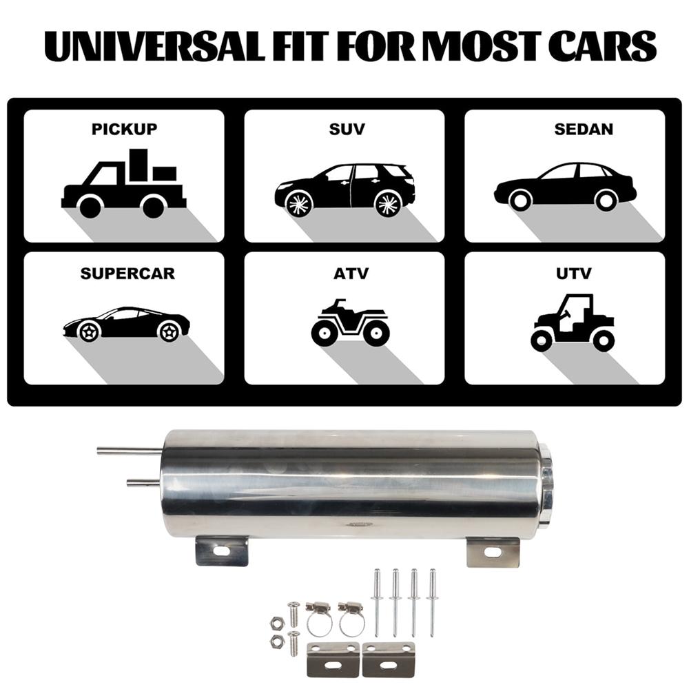 Universal 2''x13” / 3''x10” Radiator Coolant Overflow Puke Tank Polished Stainless Steel Radiator Coolant Overflow Tank Silver