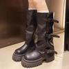 2026 Designer Women's High Boots Flats Platform Fashion Dress Shoes Designer Winter Botas Casual Goth Motorcycle Boots De Mujer
