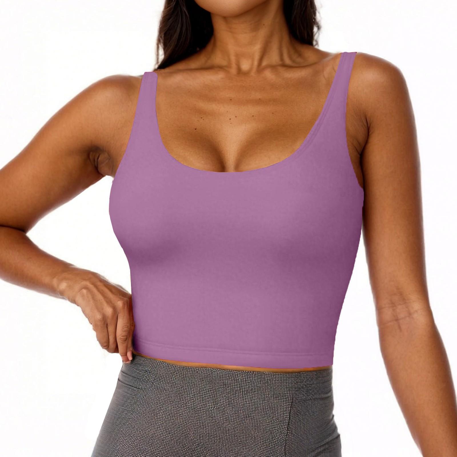 

Women s U-neck Color Sleeveless Short Top With Chest Cushion Vest S