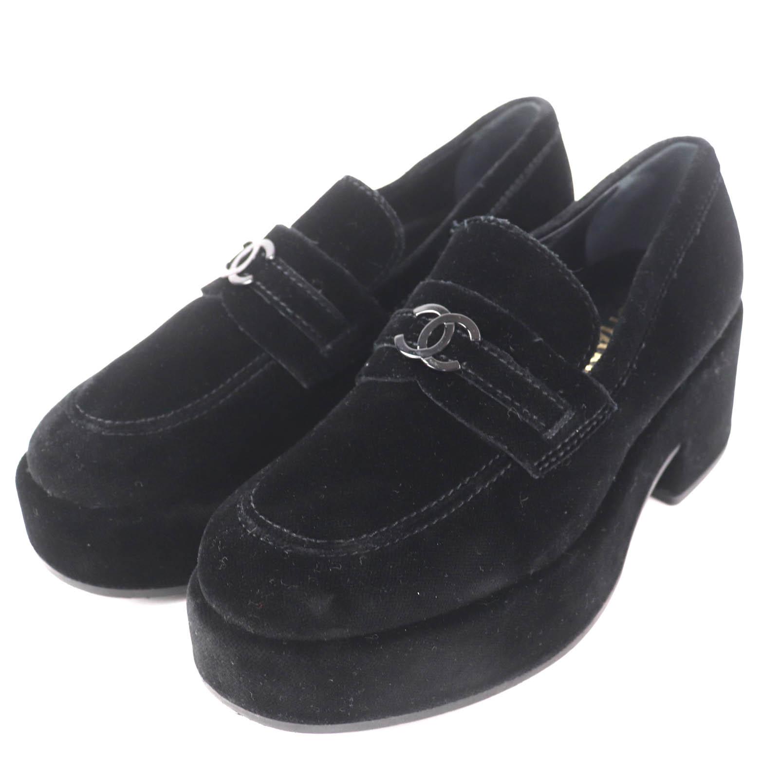 

Great CHANEL loafers black Velor Women 36 G39206 Used