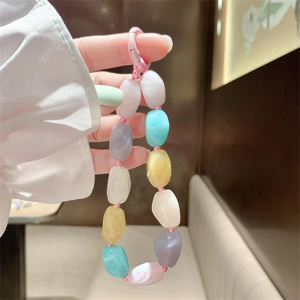 

Coloful Stone Rope Phone Chain Lanyard Charm Strap Wrist Beaded Hanging Cord Bracelet Keychain For iPhone CCD Camera Sweet Girl Plastic
