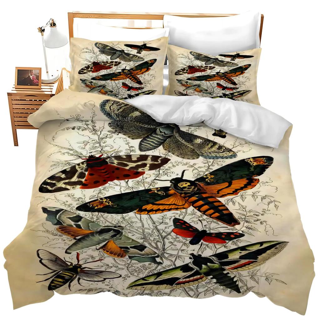 Gold Gothic Moth Duvet Cover Set Plant Pattern Bedding Sets Ultra Soft Lightweight Microfiber Queen King Comforter Cover 2/3 Pcs
