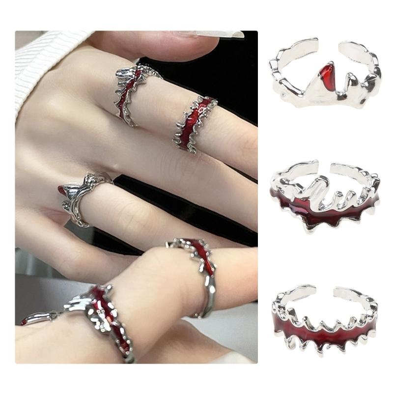 Punk Finger Rings Red Flame Open Finger Rings Adjustable Finger Rings Metal Material Jewelry Gift for Men Women Girls
