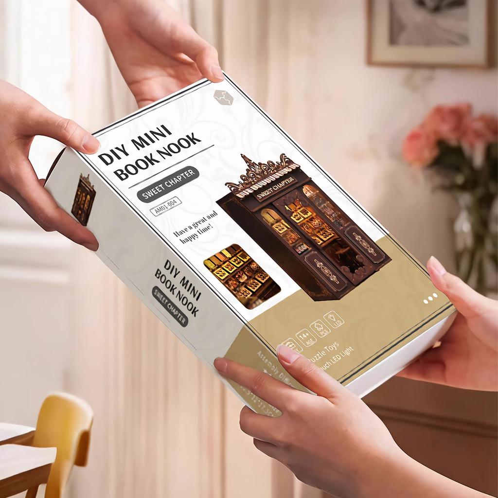 CRESYMME Miniature House Dollhouse Book Nook Kit, Wooden DIY 3D Hobby Handmade (Sweet Chapter)