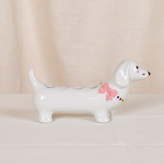Toothbrush Holder Dachshund Shape Ceramic Multi-Slot Design Waterproof Bathroom Organizer Non-Slip Stable Base Manual Toothbrush