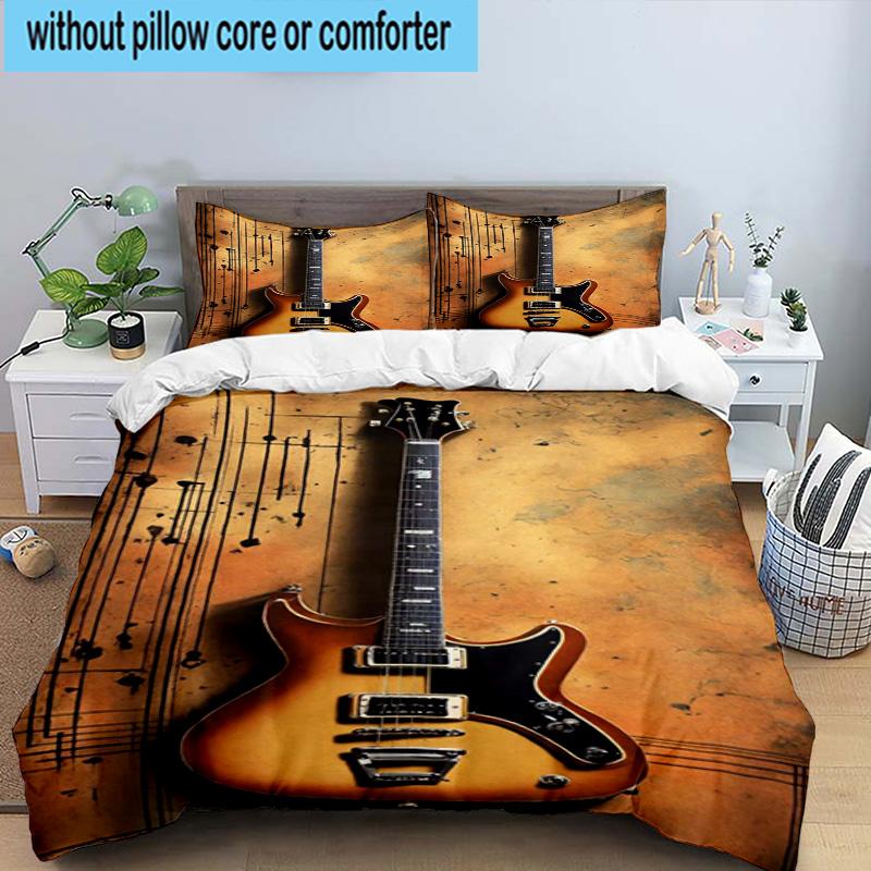 Guitar Notes Harmony 3pcs Bedding,Including 1pc Duvet Cover And 2pcs Pillowcases Perfect for Christmas,Ideal for Bedroom, Dormitory