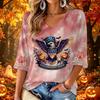 Women's Casual V-Neck Three-Quarter Sleeve Halloween Print Top