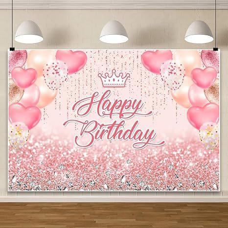 Pink Gold Birthday Party Background Pink Gold Balloon Girl Birthday Bash Party Banner Decoration