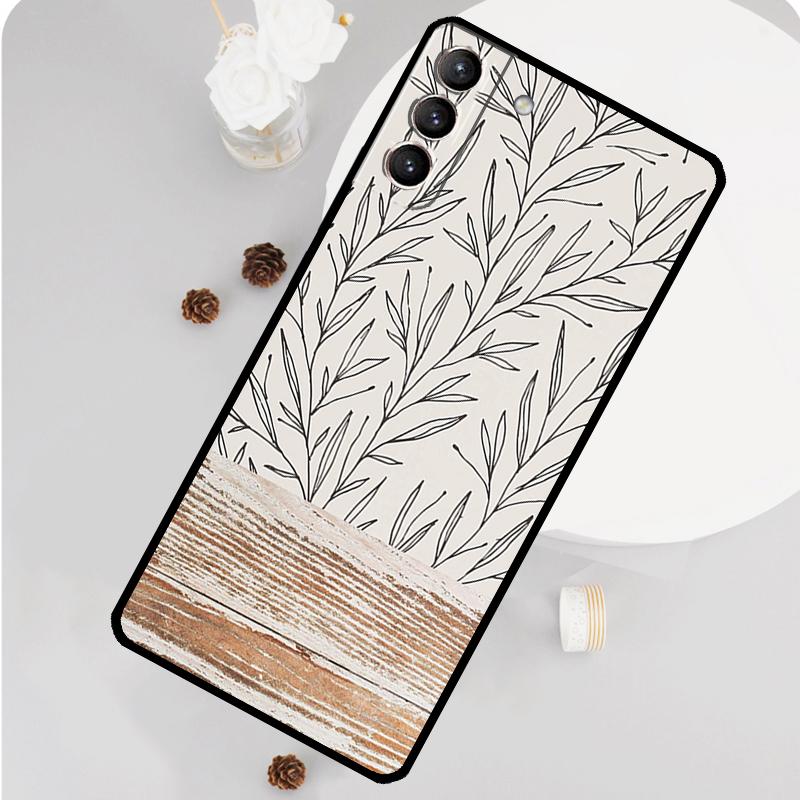 Boho Botanical Leaf Cow Cactus Case For Samsung Galaxy S23 FE S20 S21 S22 Ultra S8 S9 S10 Plus Note 10 20 Ultra Soft Cover