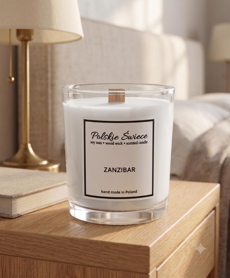 soy candle with a wooden wick + ZANZIBAR