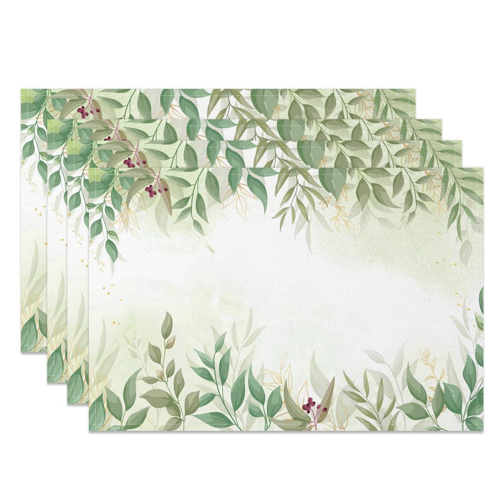 Botanische Florale Platzsets Grüne Blätter Blumen Design Naturinspiriertes Tischset für Esstisch Küche Party Waschbar Umweltfreundlich