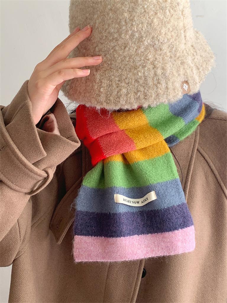 Korean Style Winter Warm Wool Scarf For Women Design Striped Elastic Knitted Scarves Female Bandana Thick Neckerchief Shawl