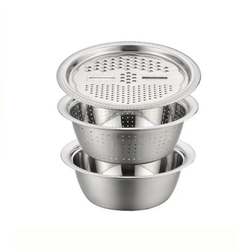3PCS/Set Vegetable Slicer, Stainless Steel Slicer, Potato Slicer, Vegetable Washing Basin, Drain Basket, Multifunctional