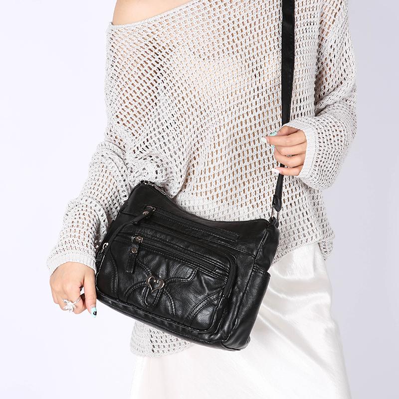 Damen Umhängetasche Große Kapazität Mehrschichtig Weiches Leder Mittelalterliche Muttertasche