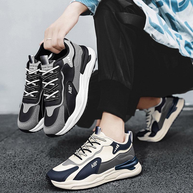 Men's shoes spring and autumn flat bottom new versatile sports casual running height increase youth leather dad shoes