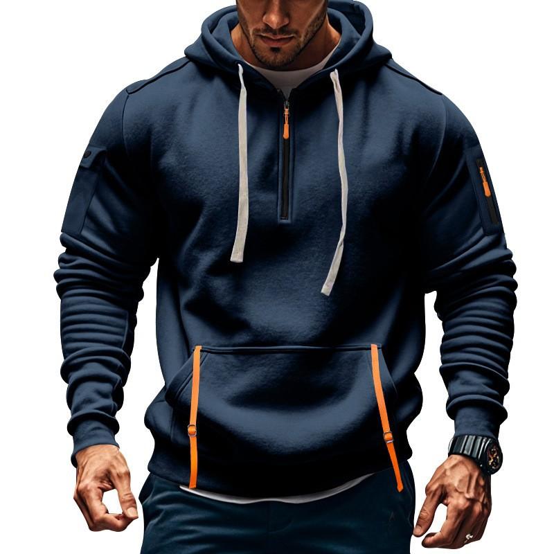 Spring and Autumn Zipper Multi Pocket Sports and Leisure Hoodies Men's Contrast Color Zipper Hooded Sweatshirts