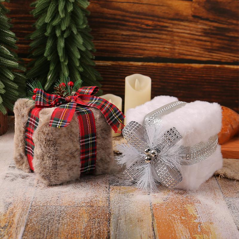 Cartoon Christmas Plush Gift Box Handicraft 3D Square Gift Box Pendant Festival Elegant Christmas Tree Decoration