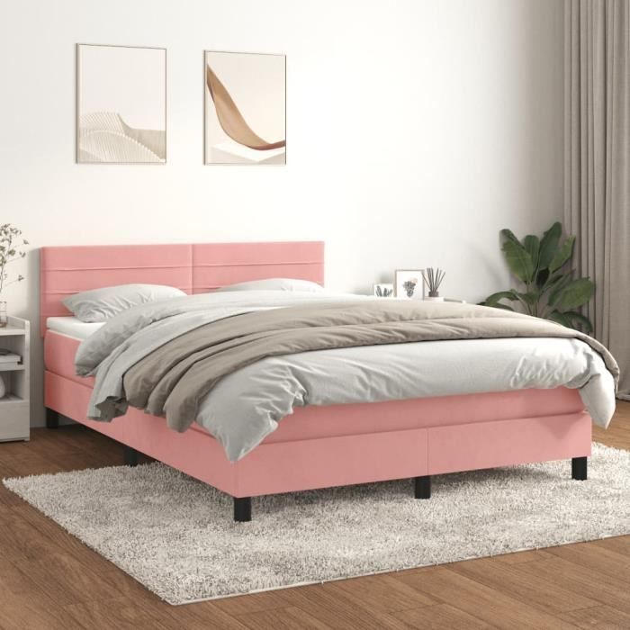 3141370 vidaXL Lit à sommier tapissier avec matelas Rose 140x200 cm Velours