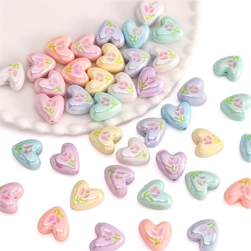 2pcs [20x19mm] Tulip Love Heart Beads Cream Peach Heart Acrylic Beads Mobile Phone Chain Backpack Ornaments DIY Accessories