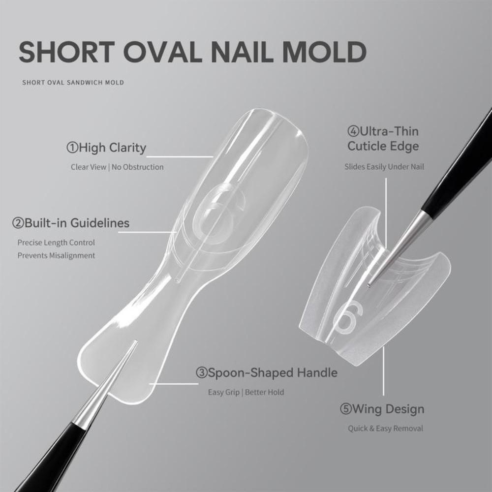 240pcs No-Trace Sandwich Nail Forms Oval Shape Nail Tips  for Profional Use in Nail Salons