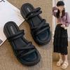 Freizeit Hausschuhe für Frauen Rutschen Flache Plattform Mid Heels Frauen Schuhe Solide Peep Toe Sommer Hausschuhe Plus Größe Zapatos De mujer