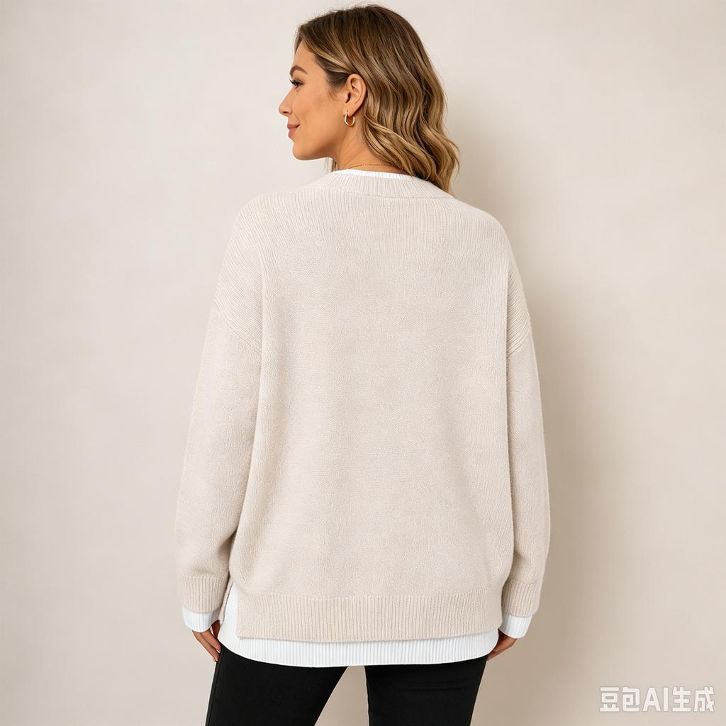 Women's Double Layer Collar Knit Pullover Sweater