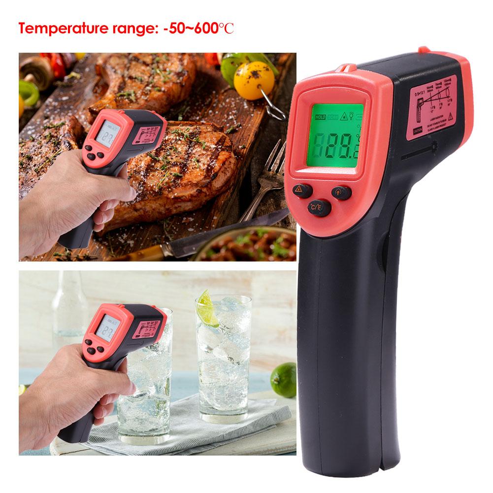 HW600 Non-Contact Industrial Infrared Thermometer Useful IR High Temperature Gun -50~600℃/ -58~1122℉ LCD Laser-Pointer