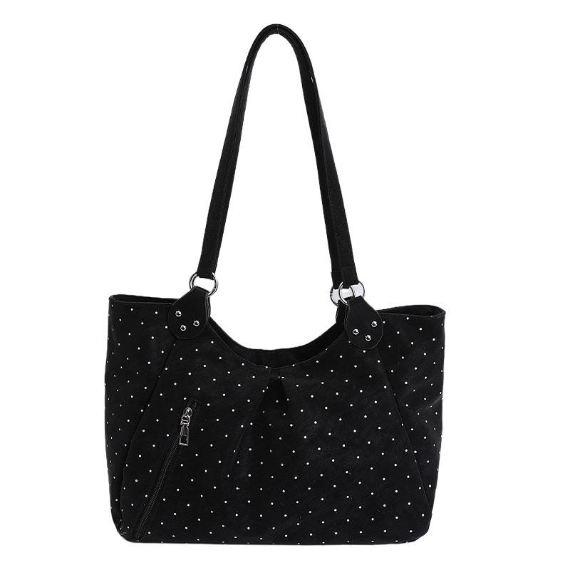 Vintage Pu Tote Bag Casual Students Purse 2026 New Large Capacity Shoulder Bag Polka Dot Zipper Commuting Handbag For Women