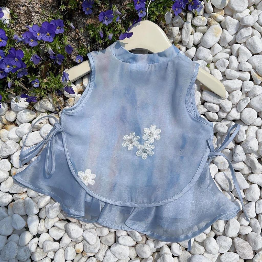 Girls' Summer Hanfu Style Vest & Pants Set - Two-Piece EXB003