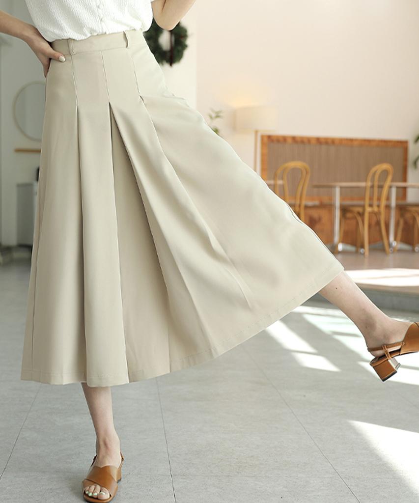 Ppaeppae Back Elastic Secret Pleats 3/4 Skirt Pants