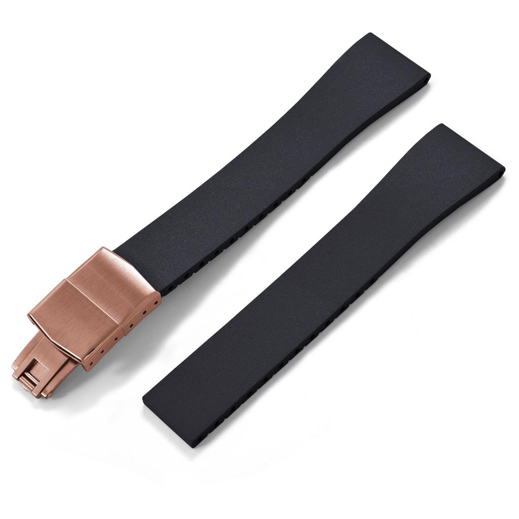 New Fluoro Rubber Watch Band CTS FKM Strap 16 18 19 20 21 22mm Cut to Size Fast Release Adjustable Universal Rose Gold Buckle