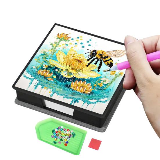 DIY Note Box Diamond Art Kit Sticky Note Holder Craft Set Diamond Art Project Memo Pad Holder DIY Kit for Gift And Home Office Desk Decor