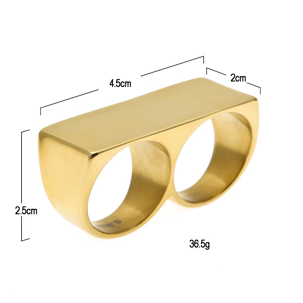 Anello Personalizzato in Acciaio Inossidabile a Dita Doppie Uomo Hip Hop Vintage Punk Anello Placcato Oro Sottovuoto