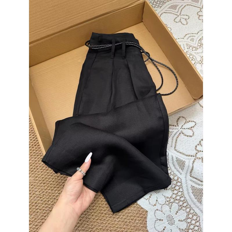 CHAO Level! Women s High-End Tencel Linen Casual Wide-Leg Pants - Loose, Straight, High-Waisted, Old Money Style for Summer. S чёрный