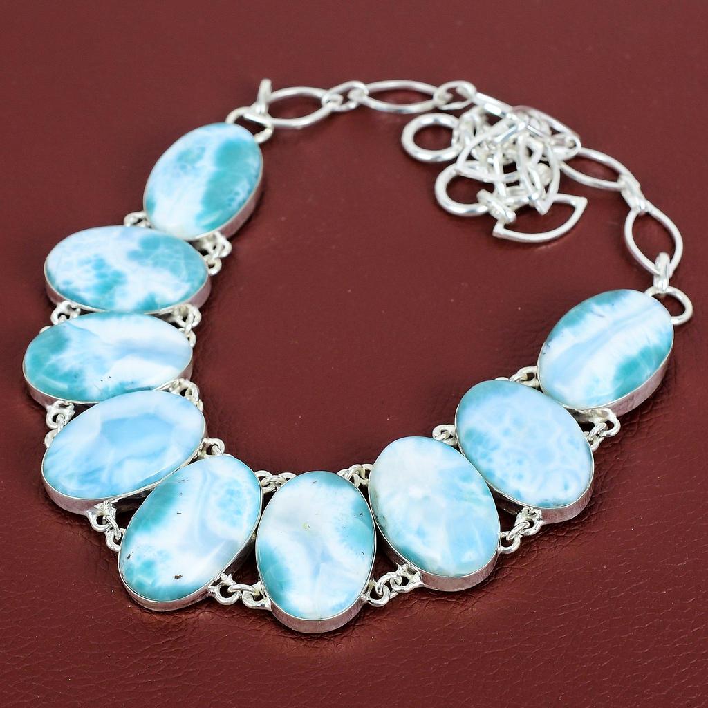 Larimar necklace natural gemstone necklace 925 sterling silver necklace adjustable chain necklace handmade designer jewelry gifts for friend