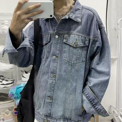 Pánské Cargo Kabát Klopa Více Kapsy Jednořadý Denim Kabát Denim Sportovní styl Džínová bunda Streetwear