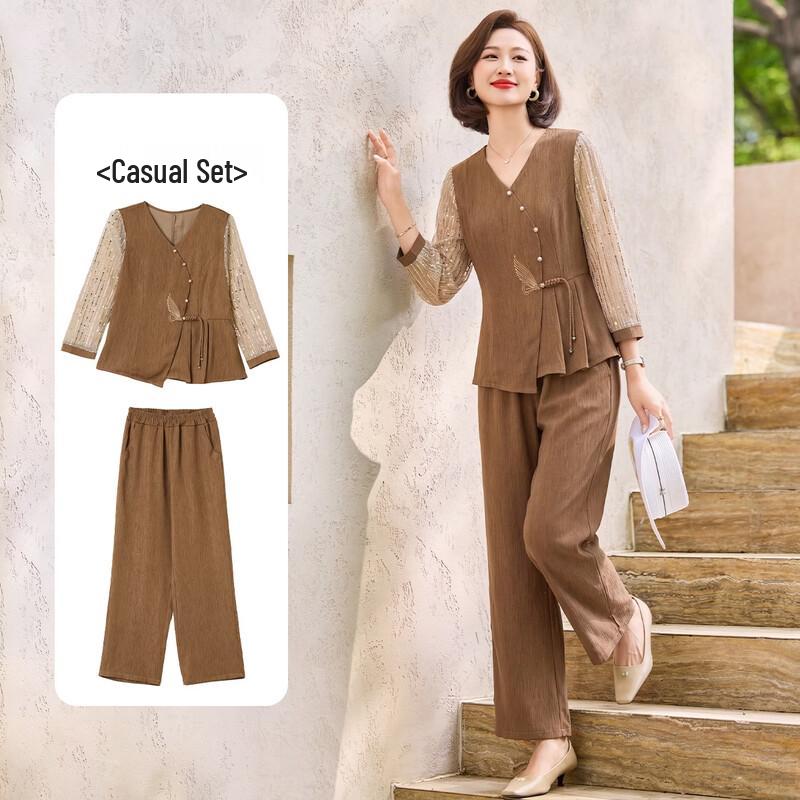 Qianlian Mid-Aged Women s Spring Fashion Casual Two-Piece Set 2XL