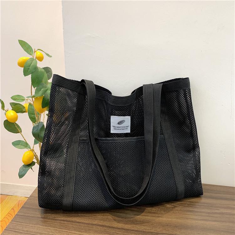 2025 One-Shoulder Transparent Mesh Tote Bag - Large Capacity Beach/Shopping Bag